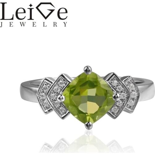 Leige Jewelry Real Peridot Rings Cushion Cut Green Gemstone Engagement Rings For Woman 925 sterling silver August Birthstone