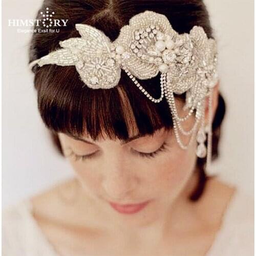 Himstory Retro Handmade Hair Ornaments Luxury Headbands Tiaras Trombone Wedding Hair Accessories Vintag Bridal Veil Hairbands