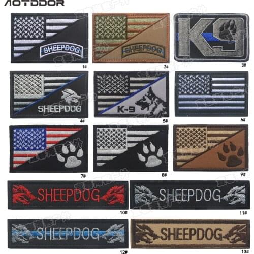 K9 dog sheep dog USA flag Embroidery Patches Badges Emblem military Service dog Army Accessory Hoop and Loop Tactical