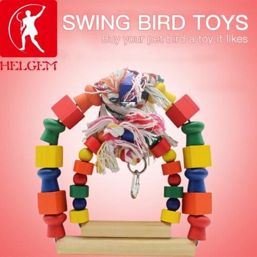 Swing Hanging Bird Toy Colorful Wooden Cage Parrot Metal Hook Bridge Reliable Attractive