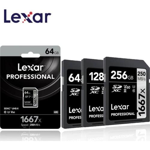 New Original Lexar SD Card 64GB 128GB 256GB SDXC UHS-II U3 250MB/s 1667x Flash Memory Card For 3D 4K Digital Camera cards