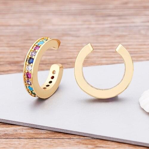 Rainbow Cubic Zirconia Circle Clip Earrings Party Geometric Fashion Statement Ear Cuff For Women No Pierced Ears Boho Jewelry