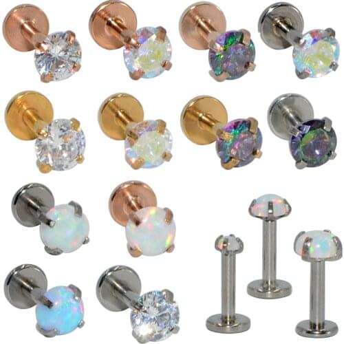 3Pcs Mixed Size Opal Zircon Labret Lip Piercing Ear s Cartilage Tragus Helix Stud Ring Monroe Body Jewelry Retainer 16g