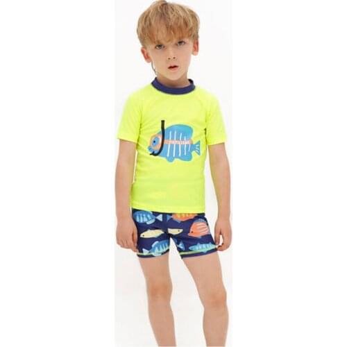 3pcs Set Boys Split Swimwear Child Outdoor Beach Swimwear Summer Diving Fish T-Shirt+Short+Hat Swimsuit Free Shipping