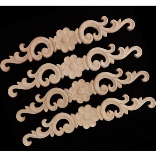 4pc Wood Carved Onlay Applique Craft Unpainted Furniture Corner Door Window Home Decoration DIY Crafts Supplies