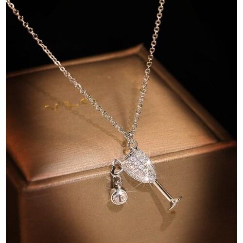 Creative Wine Glass Pendant Necklace AAA Zircon Crystal Wine Cup Charm Necklace for Women Chokers Necklaces jewelry gift