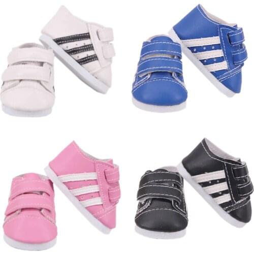 Doll Shoes Four-Color Striped Casual PU Sneakers Fit 18 Inch American And 43 Cm Reborn Baby Doll Accessories, Childrens Toy
