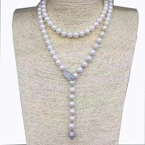LJHMY Natural White Freshwater Pearls Long Necklace Sweater Chain