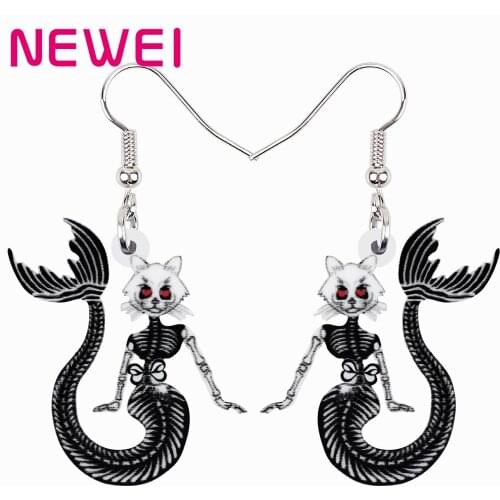 NEWEI Halloween Acrylic Horror Skull Demon Fish Cat Earrings Fashion Big Drop Dangle Charms Gifts Jewelry For Women Girls Teens