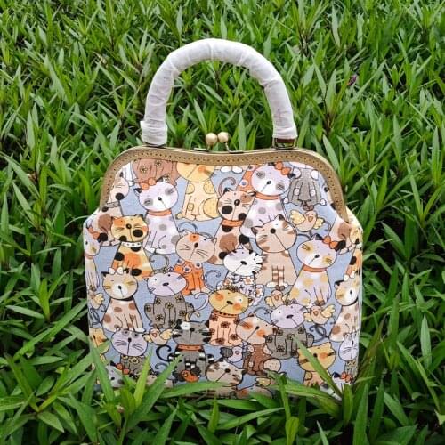Luxury Women Bags Canvas Handbags Shoulder Bags Cross Body Messenger Bag Tote Original Cartoon Many Cats Big Bag