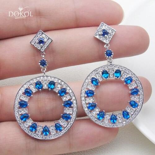 DOKOL Blue Zircon Drop Earrings for Women Silver Color boucle d oreille Micro Inlay Crystal Long Earring bijoux femme DKE0189A