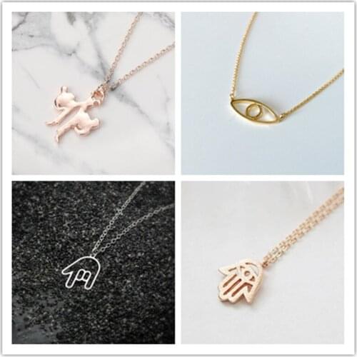 Evil Eye Rock Roll Hand Gesture Fatima Hamsa Necklaces Karate Taekwondo Wrestle Kongfu Fighters Fighting Person Figure Jewelry