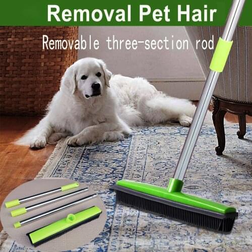 Pet Hair Rubber Broom Floor Brush for Carpet Dog Hair Remover Silicone Broom Househeld Cleaning Squeegee Adjustable Long Handle
