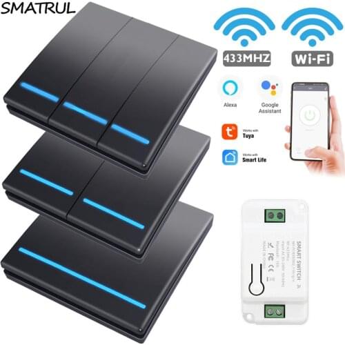 SMATRUL Light WiFi Switch Smart Life Tuya APP Push RF Remote Control 433Mhz 220V Wall Relay Timer Module For Google Home Alexa