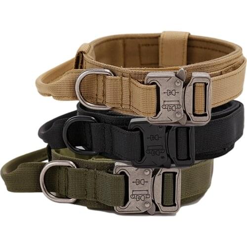 Military Adjustable Dog Collar Multicolor Heavy Duty Control Handle Training Hunting Pet With Handle For Large Dog Customized