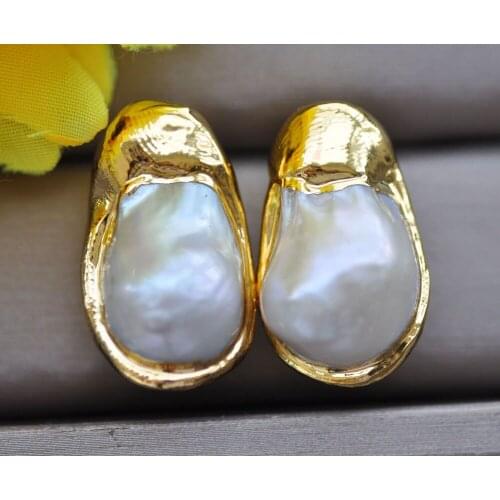 Z10154 28mm White Pear Keshi Edison Pearl gold-plating Earring