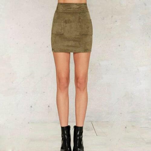 Customize Made Women New Fashion Spring Summer Casual Slim Pockets Elastic Mini Skirt Zipper Streetwear Sexy Faux Suede Skirts