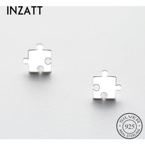 INZATT Jigsaw Stud Earrings For Women Party Trendy Real 925 Sterling Silver Fine Jewelry Fashion Accessories Bijoux