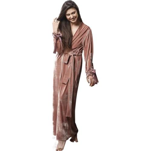 Women’s Long Velvet Robe Maxi Bathrobe Nightgown with Belt for Bridal Wedding Party Velour Robe