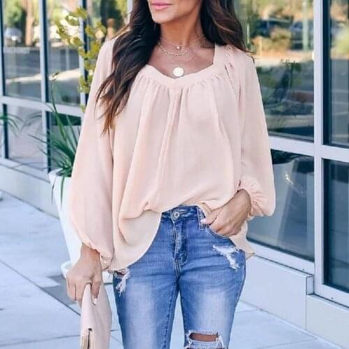 Fall 2021 plus size womens V neck solid color loose Chiffon top