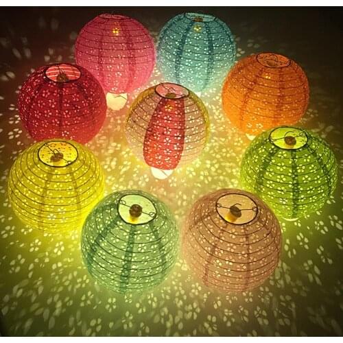 10Pcs Folding Hollow Out Paper Lantern Chinese Paper Lantern Craft Decoration for Christmas Festival (Not Including Light)