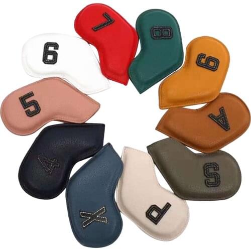 10Pack Golf Irons Headcover Club Head Cover Protector Waterproof PU Leather Golf Wedges Headcover