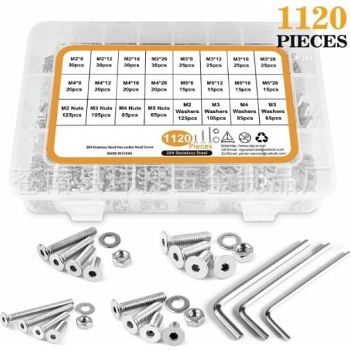 1120pcs stainless steel screw and nut hex wrench flat rotator combination box hot sale