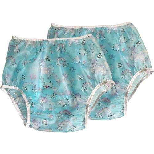 2 Packs Adult Baby Waterproof Pants- ABDL PVC Diaper Incontinence Pull-on TPU Plastic Pants