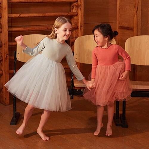 2021 Spring Kids Dress Girls Patchwork Lace Princess Party Frocks Baby Girl Long Sleeve Birthday Vestidos Children Clothing