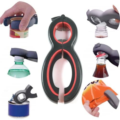 6 In 1 Multi Function Twist Bottle Opener, All In One Jar 8 Shaped Gripper Can Wine Beer Lid Twist Off