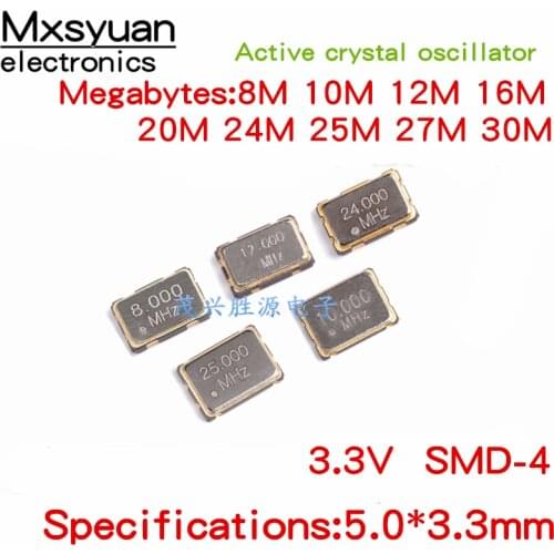 50PCS/LOT Chip active crystal oscillator 5032 8MHZ 10MHZ 12MHZ 16MHZ 20MHZ 24MHZ 25MHZ 27MHZ 30MHZ 32MHZ 12.2887MHz 3.3V 4-pin