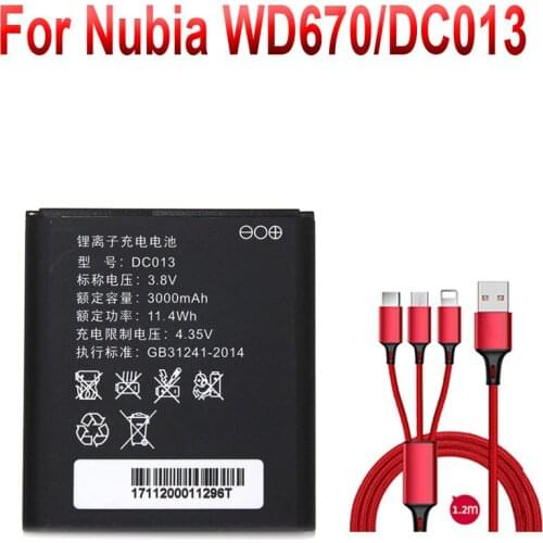 For Nubia WD670 3000mah 3.8V battery 4g wireless router mobile portable wifi DC013 DC014