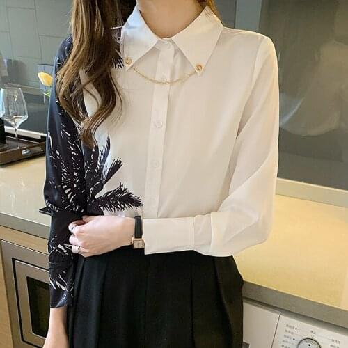 Blusas Feminina Verao 2021 Women White Tops and Blouses Slim Fashion Print Casual Long Sleeve Office Shirts Female Blusas Femme