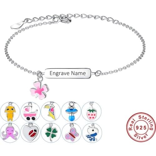 Free Custom Engraved Name Bracelet Personalized Christmas Jewelry 925 Sterling Silver Chain Bracelets for Kids Children Girls