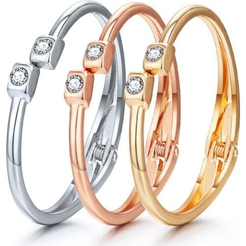 Hot Selling Wholesale Bracelets for Women Jewelry Minimalist Square Head Diamond-set Open Spring Gold-plated Wild Fashion