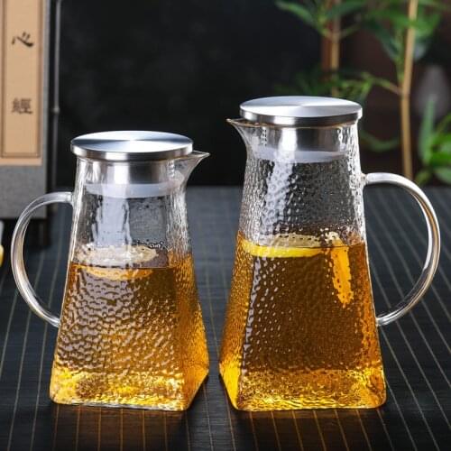 1L/1.2L/1.5L/1.8L Transparent Glass Teapot Heat Resistant Flower Kettle Water Jug with Stainless Steel Cover Clear Container