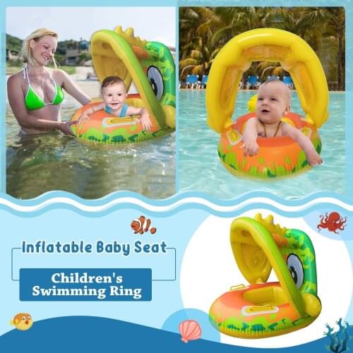 Childrens Inflatable Detachable Canopy Seat Ring Pvc Baby Swimming Pool Ring Kids Steering Wheel Car-shaped Swim Rings #GH