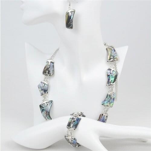 Abalone Shell Jewelry Set Gemotric Women Party Jewelry Statement Bib Necklace Bracelet Earrings Fine Jewelry Set Luxury Fashion