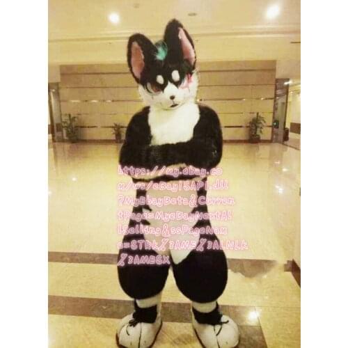 Best Quality on Ali Birthday Party Black Wolf Dog Fursuit Complete Costume Furry Suit Cosplay Fancy Dress Christmas Adult Size