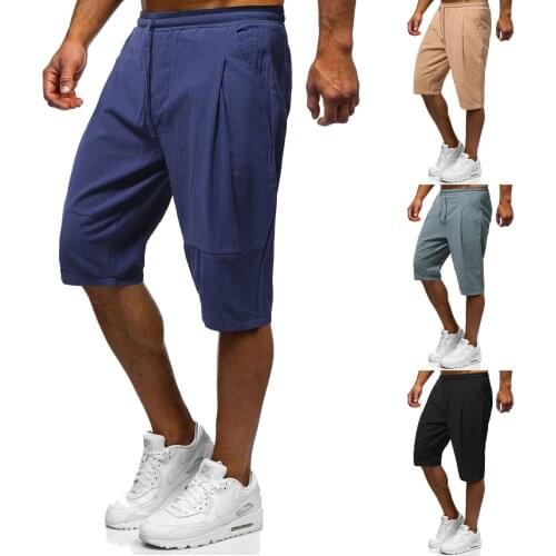 2021 Summer Mens New Loose Tether Cotton and Linen Shorts Breathable Casual Pants