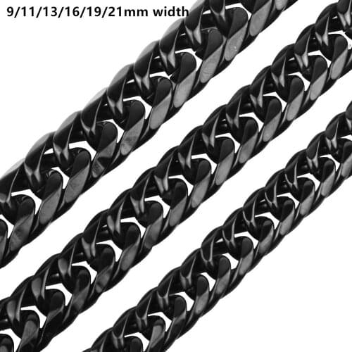 9/11/13/16/19/21mm Wide Black 316L Stainless Steel Chain Choker Curb Cuban Link Necklace Jewelry Men