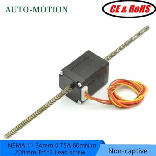 NEMA 11 non-captive stepper motor with 200mm Tr5*2 lead screw NEMA11 linear stepper motor 34mm 0.75A 60mN.m