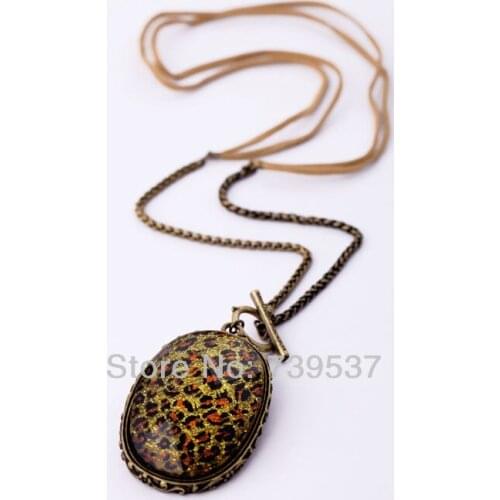 2017 New Vintage Leopard Oval Shape Mix Style Long Pendant Gold Color Chain Necklace