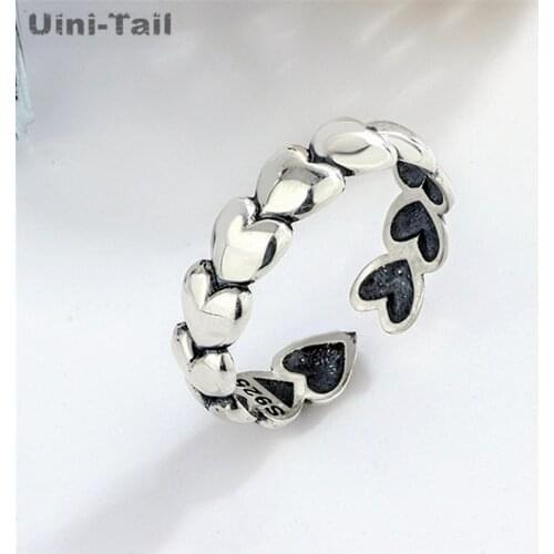Uini Tail new hot sale 925 sterling silver simple personality smooth heart-shaped open ring fashion sweet heart with heart ring