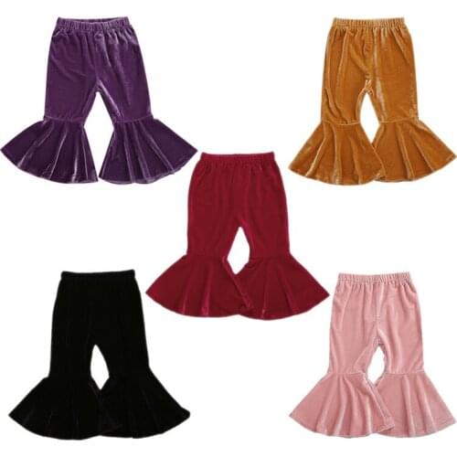 New Kids Girl Pants Ruffle Solid Color Velvet Warm Trousers Winter Fall High Waist Clothes