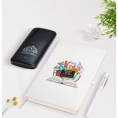 Personalized World Best Teacher White Notebook Pen 12.000 Mah Powerbank Gift Seti-16