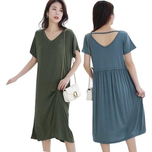 Plus size nightdress sexy Korean version of the spring and summer new modal drawstring V-neck dress loose long thin dress пижама