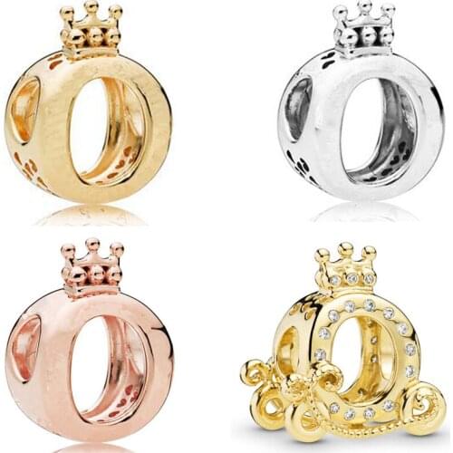 Fit Original Pandora Charms Bracelet Rose Gold Silver Color Crown Hollow Heart O Rings Circle Beads DIY Jewelry for Women Bangle