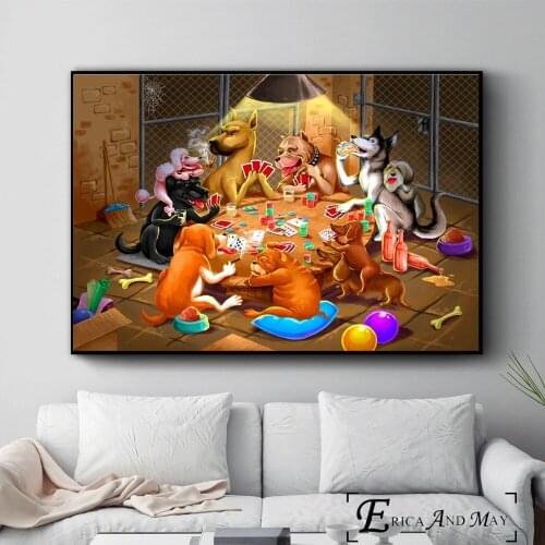 Dogs Playing Poker Funny Style Posters and Prints Wall art Decorative Picture Canvas Painting For Living Room Home Decor Unframe