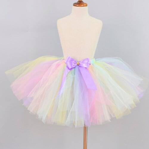 Girls Unicorn Fluffy Tutu Skirt Pastel Rainbow Baby Unicorn Birthday Party Tulle Skirt Kids Dance Performance Cake Smash 0-12Y